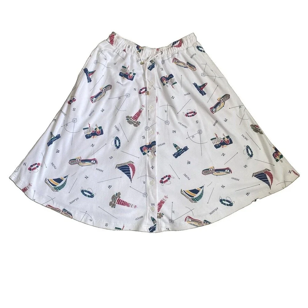 90s White Stag Nautical Midi Skirt Coquette Coastal Grandma Medium Novelty VTG